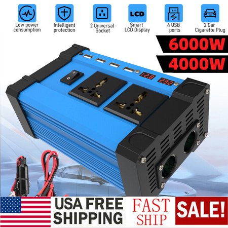 MDHAND 12V 4000W Continuous 6000W Surge Power Inverter with LED Display for Car