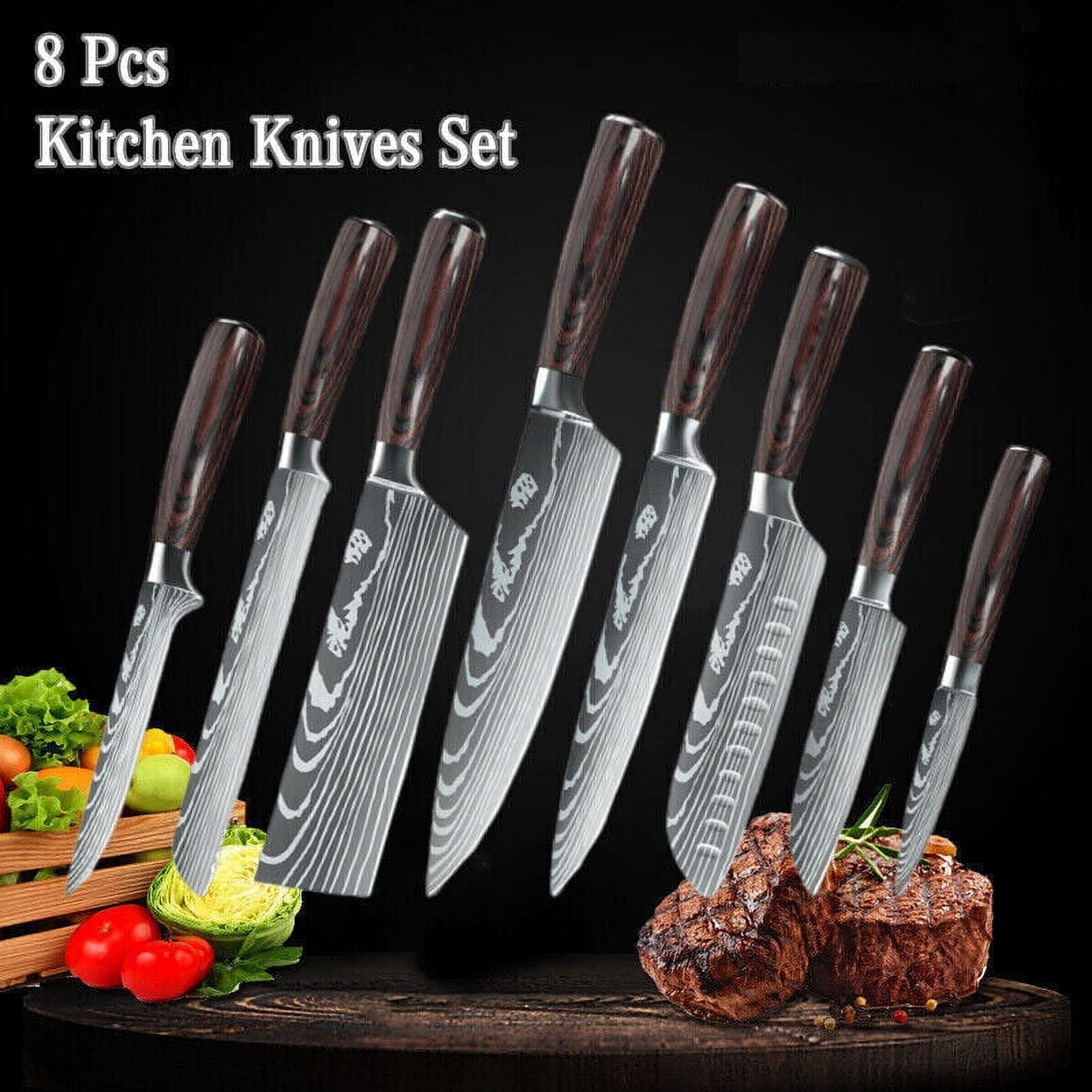  8-Piece Kitchen Knife Set With Rotary Stand, Sharpener,  Scissors, Stainless Steel Knife Sets with Hollow Horseshoe Handle,  Wear-Resistant and Durable (Red): Home & Kitchen