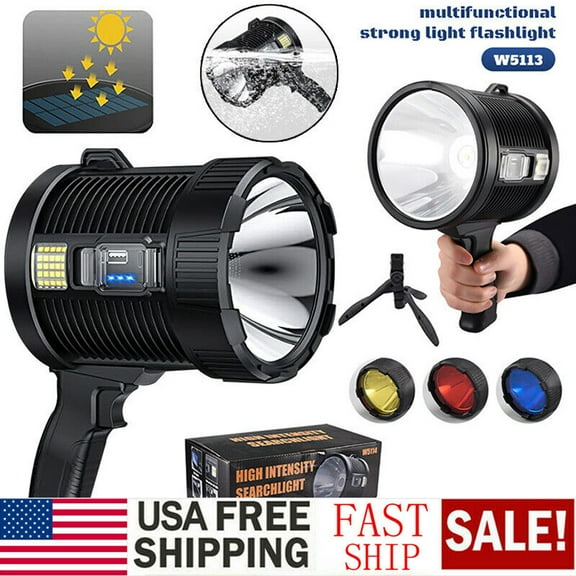 MDHAND Rechargeable Spotlight, 90000 Lumens Solar Flashlight Led Spot Light Outdoor Handheld with Cob Light