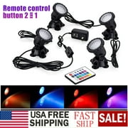 MDHAND Submersible 36 LED RGB Pond Spot Lights Underwater Pool Fountain IP68: 4 lights + Remote