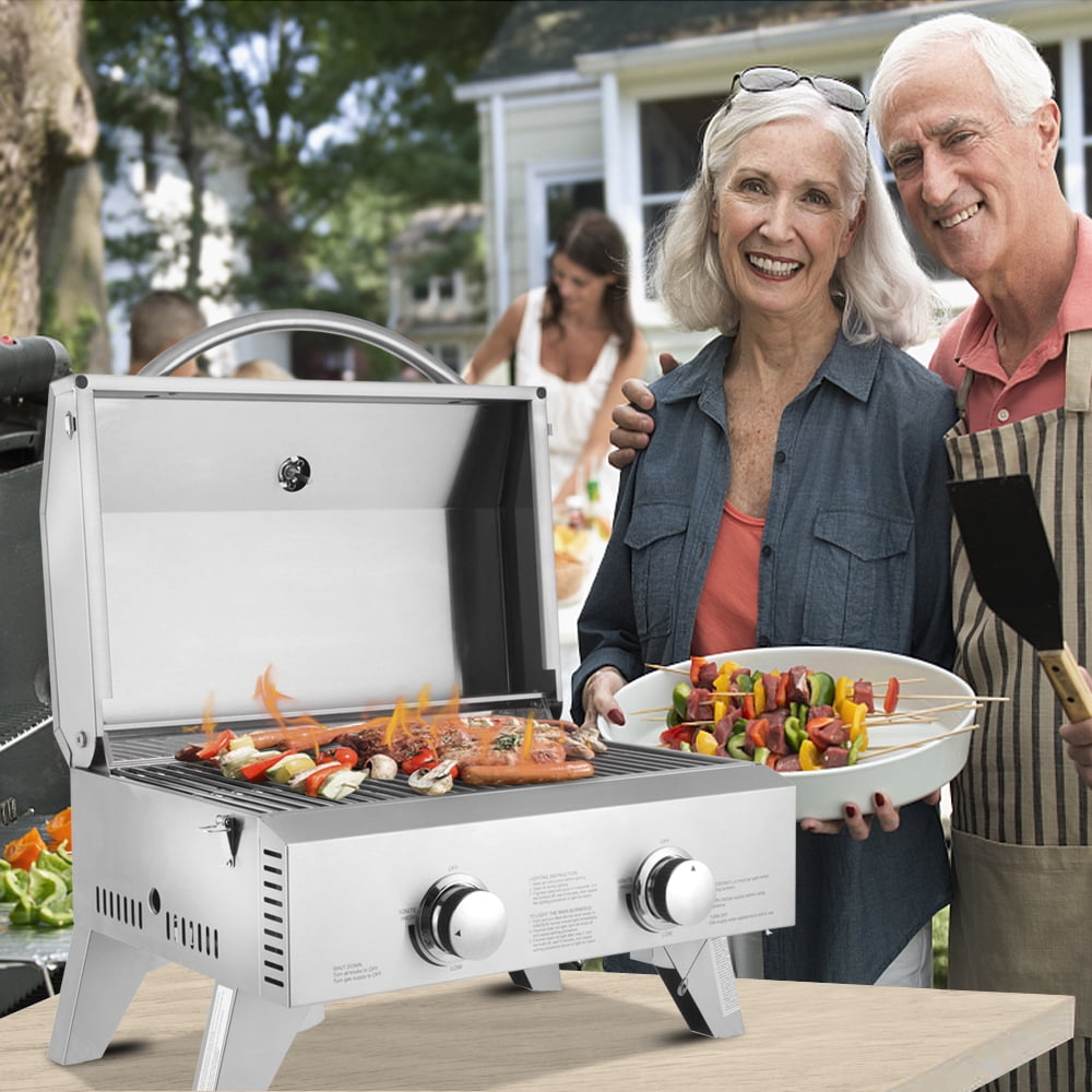 MDHAND Tabletop Stainless Steel 2-Burner Gas Grill Portable 2000 BTU BBQ  Grid with Foldable Legs for Outdoor Camping Picnic - Walmart.com