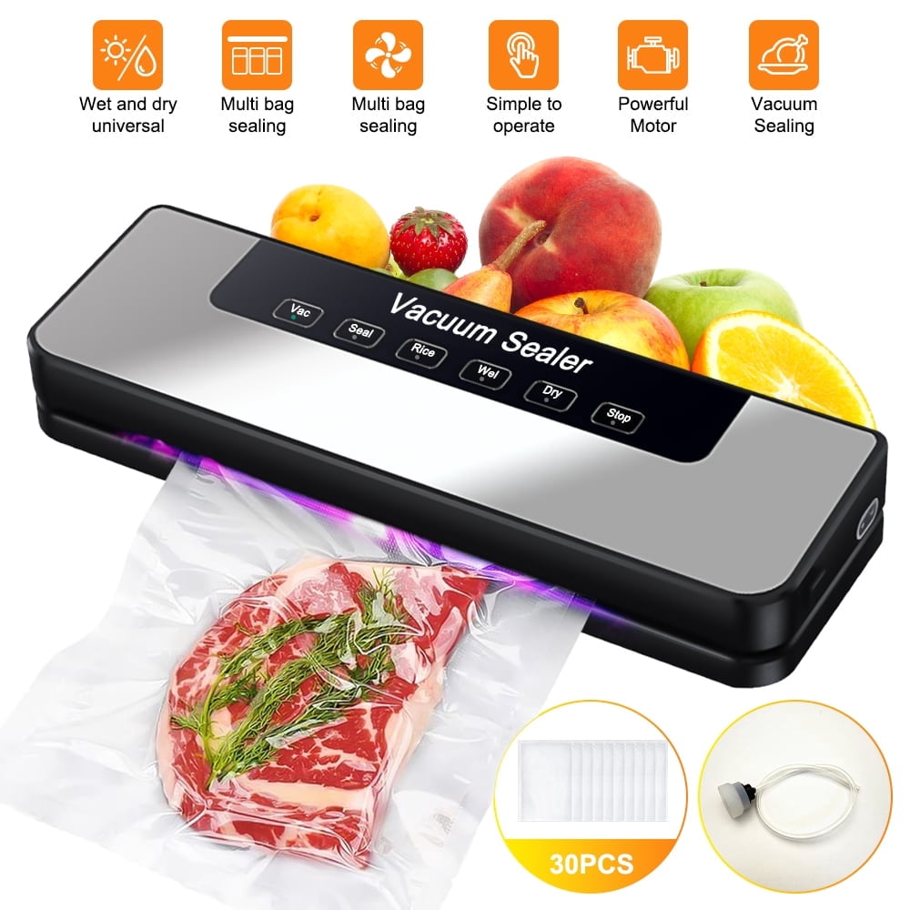 MDHAND Vacuum Sealer Machine with UV Sterilization, 60kPa Suction Power, 120W, 30cm Seal Width, Includes 50 Precut Bags and External Hose, for Food Storage