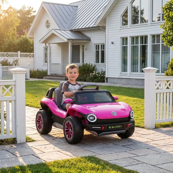 MDIOQIN 12V Ride On Car for Kids, Licensed Volkswagen Beetle Ride on Toys with Remote Control, Rear Cargo Storage, Music, Lights, 4-Wheel Suspension