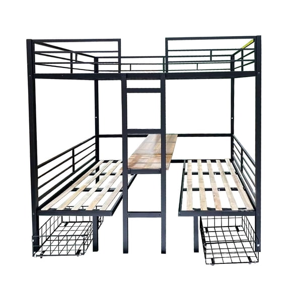 MDJYDSM Full Size Loft Bed with Table Set Transformable to Full over Full Bunk