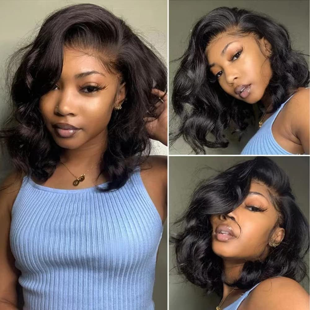 MDL Body Wave 4x4 Lace Front Wig Human Hair for Women Brazilian Lace Closure Wigs 180% Density Natural Color 12 inch