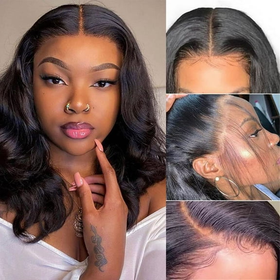 MDL Body Wave Frontal Wig 4x4 Lace Front Wigs for Black Women Human Hair 180% Density Wet and Wavy Glueless Brazilians Virgin Hair Natural Color 16 Inch