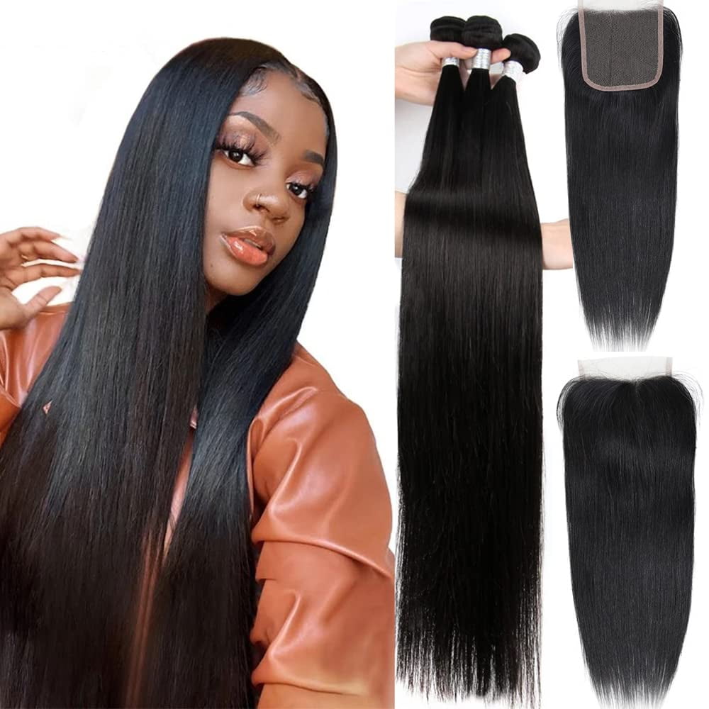 MDL Brazilian Straight 3 Bundles with Closure (20 22 24+18  display picture 1
