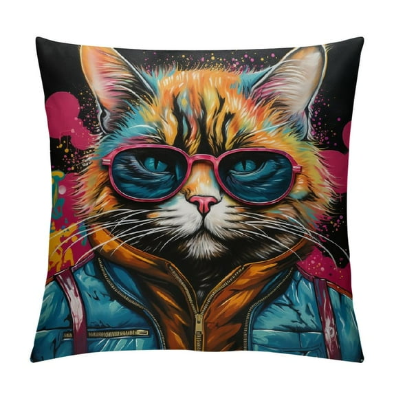 MDO Bad boy cat Sunglasses Holding Mug Shot Sign Funny Soft Throw Pillow Covers Cushion Cover Decor for Sofa Couch Bed 18x18 Inch Cat Lover Gifts, Funny Cat Pillow Cover