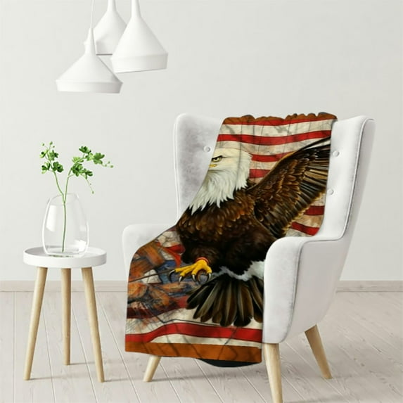 MDO Bald Eagle Throw Blanket Eagle Lover Gifts American Flag Blanket Patriotism Eagle Decor Soft Cozy Fleece Plush Warm Flannel Bedding Blanket for Men Boys Girls Kids Adults Couch Sofa Travel 40"X50"