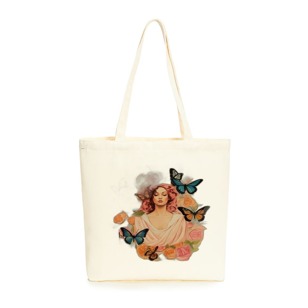 MDO Butterfly Canvas Tote Bag with Zipper Pockets Carnation Flower Cute Tote Bag Aesthetic
