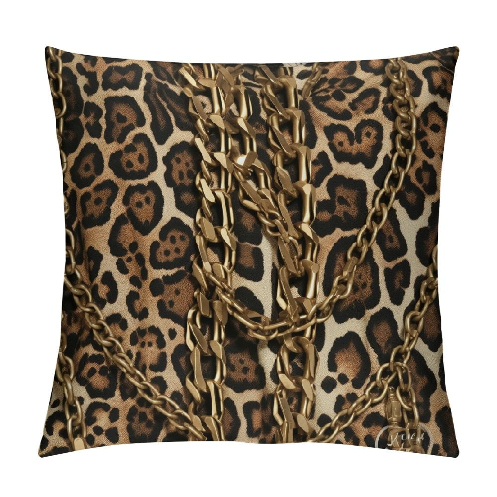 MDO Leopard Print Cheetah Animal Gold Chain One Throw Pillow with Cover