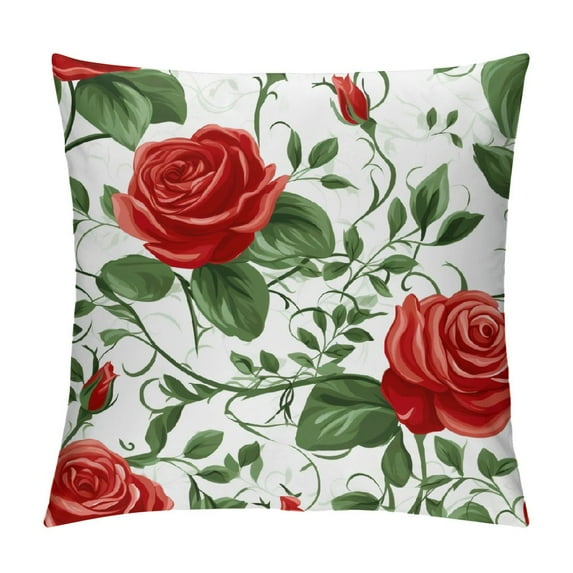 MDO Red Rose Flowers Floral One Throw Pillow with Cover for Couch Bed Sofa, 18 x 18 Decorative Pillows w/Case