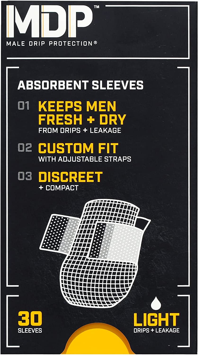 MDP Male Drip Protection (30 Pack) for Urinary Drip and Light Male Leakage More Discreet and