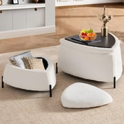 MDQMD 2-Piece Set Storage Ottoman Foot Stool with Faux Fur Upholstered Versatile Footrest with Metal Legs Triangle Shoe Changing Stool Coffee Side Table for Living Room Bedroom Entryw Ivory