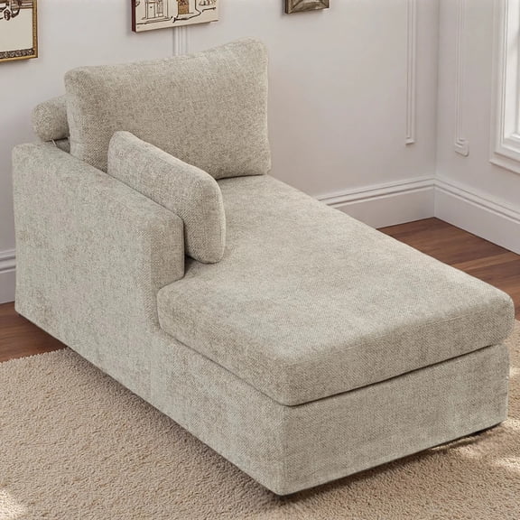 MDQMD 32"Wide Taupe Reclining Lounge Chair,Chaise Lounge Chair Right Arm in Soft Chenille Fabric with Cushions,Single Couch Chair with Sturdy Metal Legs,Soft Couches for Living Room