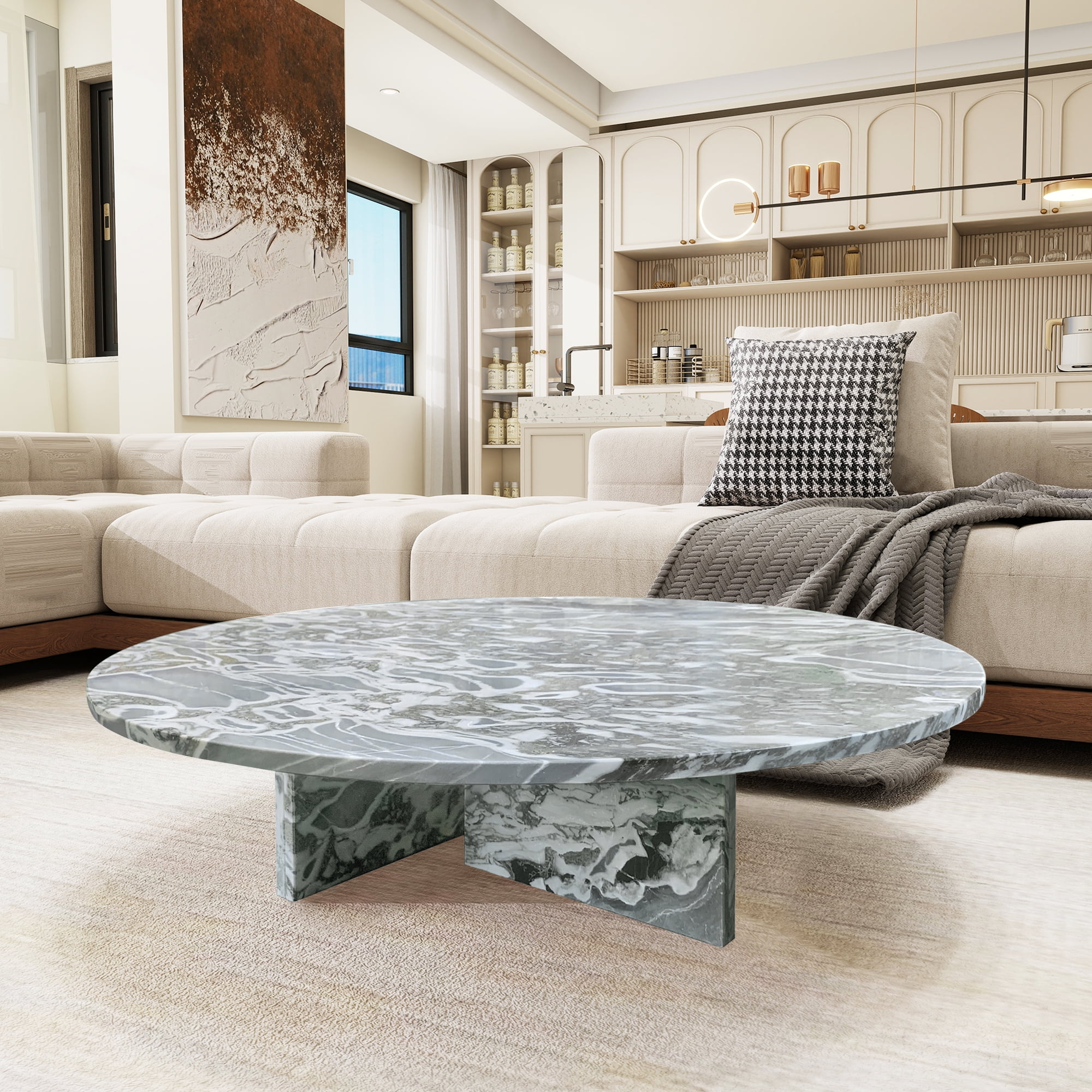 MDQMD 35.4'' Natural Marble Coffee Table,Modern Round Coffee Table