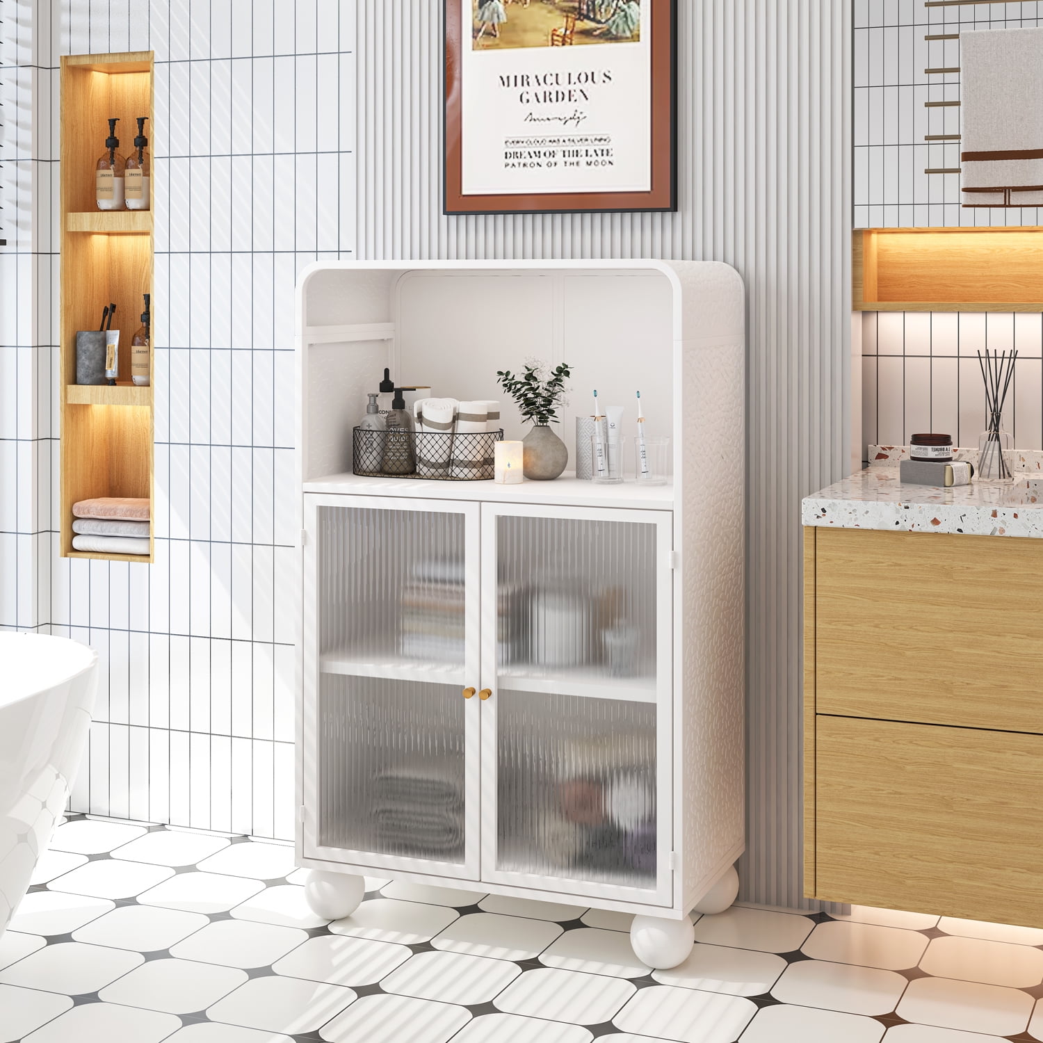 MDQMD 45" H Modern Storage Cabinet, Bathroom Floor Cabinet with Glass ...