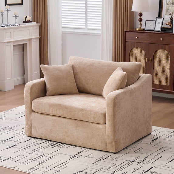 MDQMD 45"Modern Accent Chairs with Armrest for Bedroom,Brown Accent Chair for Living Room,Cozy Reading Chairs for Adults