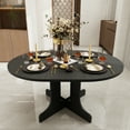 thumbnail image 1 of MDQMD 59" Farmhouse Dining Table for Kitchen Expandable Oval Table with Removable Leaf & X-Shaped Trestle Base Space Saving Black MDF Table, 1 of 9