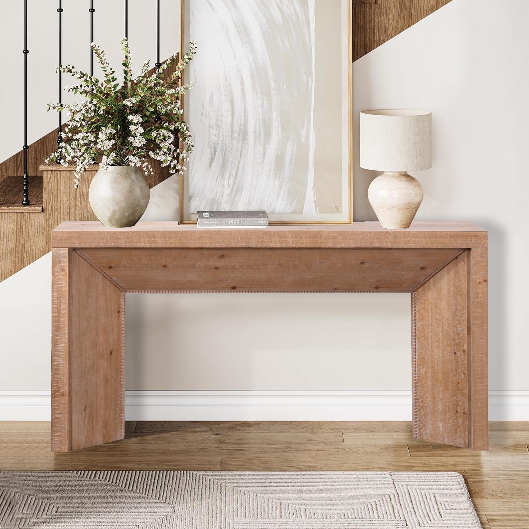 MDQMD 62'' Farmhouse Console Table for Entryway,Sofa Table with Natural Wood Texture Design,Behind Couch Table for Living Room