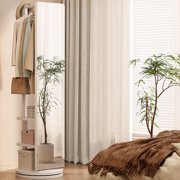 MDQMD 68.8" Large Floor Mirror with Clothes Rack 19.7x19.7in Wide Base Rubberwood Mirror 15.7in Mirror Width with Storage Shelf for Living Room Office Standing Full Length Mirror White