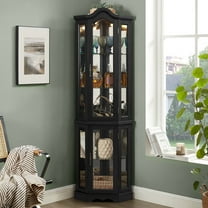 MDQMD 70’’ Tall Glass Display Curio Cabinet with Lighted,Black Corner Cabinet with Adjustable Shelves for Living room,Hallway Collection