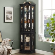 MDQMD 70  Tall Glass Display Curio Cabinet with Lighted,Black Corner Cabinet with Adjustable Shelves for Living room,Hallway Collection