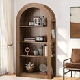 thumbnail image 1 of MDQMD 78.74" Tall Arched Bookcase, Mid Century Modern 4-Tier Arched Storage Cabinet with Open Shelf,Arch Fluted Bookcases for Living Room, Brown, 1 of 8