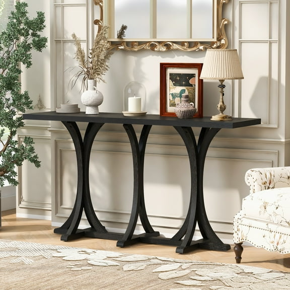 MDQMD Black Console Table,Wooden Console Tables for Entryway,Couch Table Behind Sofa with Curved Legs for Living Room