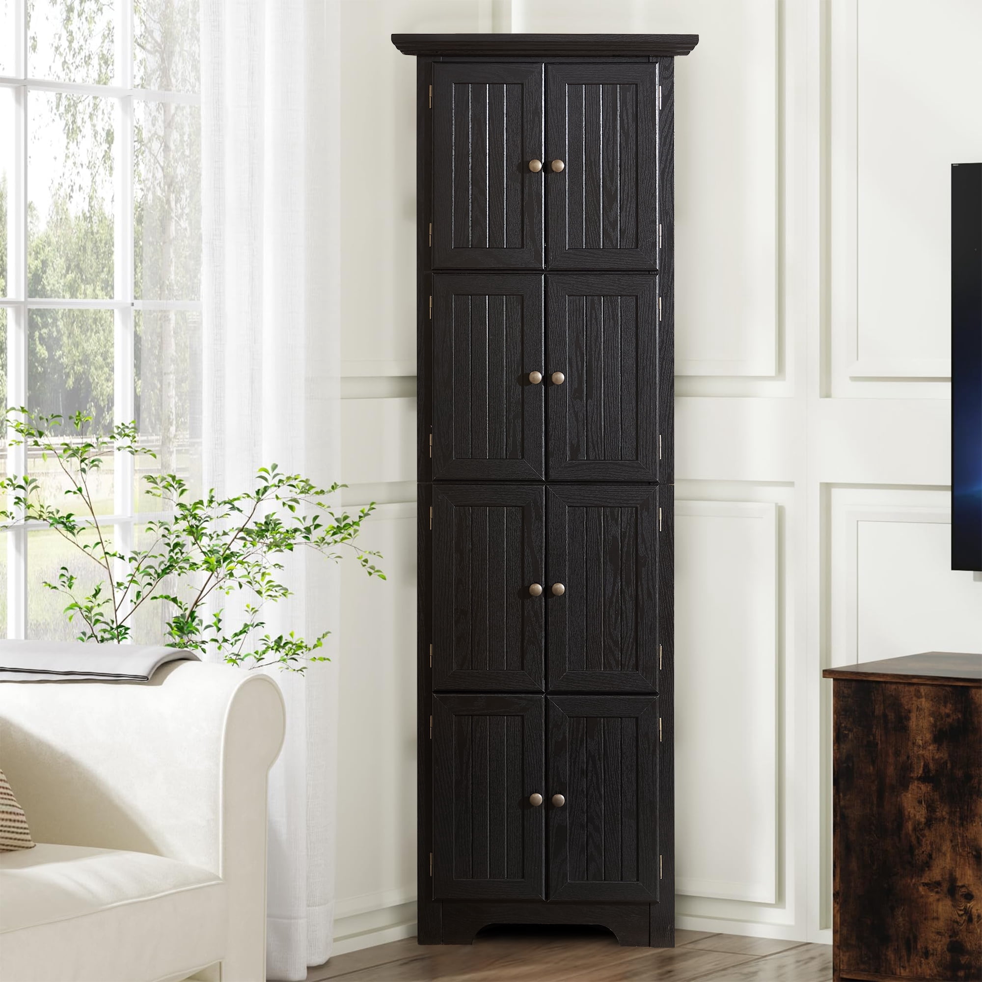 MDQMD Black Corner Storage Cabinet with Doors,72'' Tall Pantry Cabinet for kitchen,Space Saver Bathroom Cabinet for Hallway,Living Room