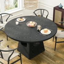 MDQMD Black Dining Room Table,47'' Round Dining Table,Wooden Round Tables with Storage Base for Living Room,Kitchen