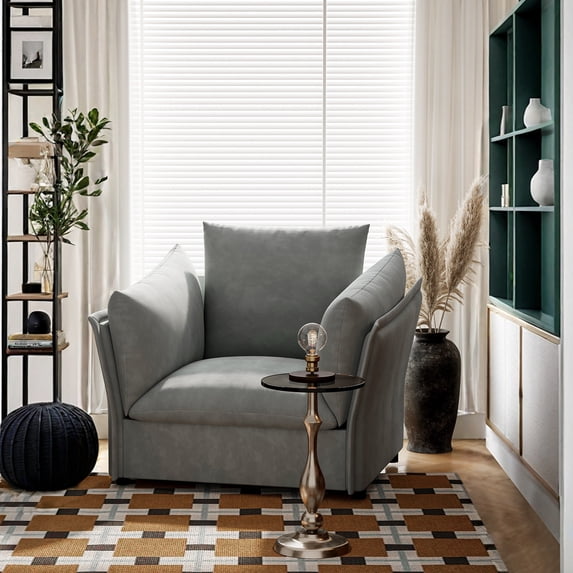 MDQMD Chenille Oversized Accent Chair - Modern Ergonomic Lounge Armchair with Removable Cushions for Living Room & Bedroom, GraySofa Chair with Sturdy Base