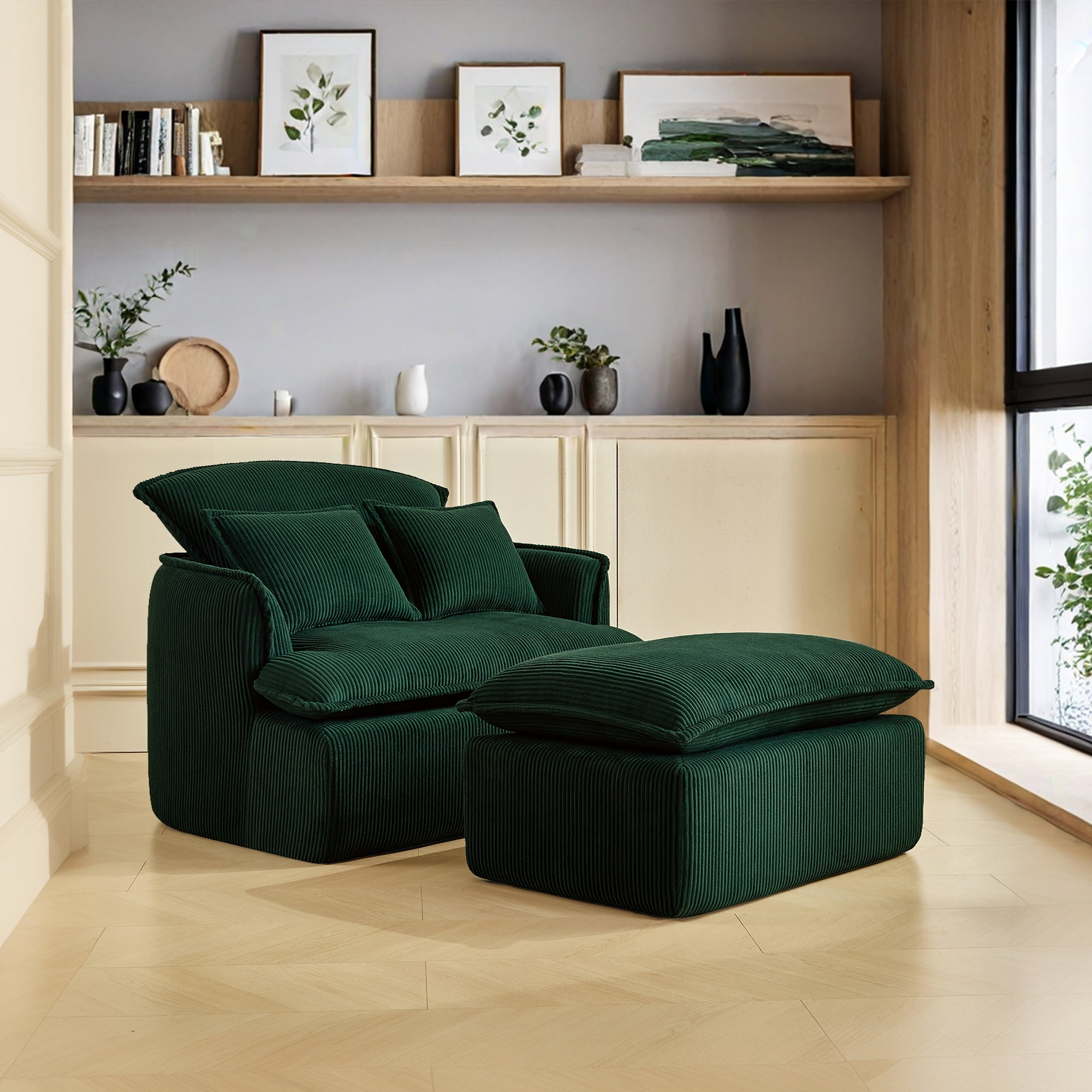 Picture of MDQMD Convertible Corduroy Sofa Chair with Ottoman - Eco-Friendly ...