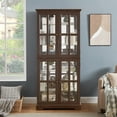 thumbnail image 1 of MDQMD Drak Cherry Tall Storage Curio Cabinet with 4 Adjustable Glass Shelves and Led Light, Wooden Display Storage Cabinet with Glass Doors for Living Room, 1 of 9