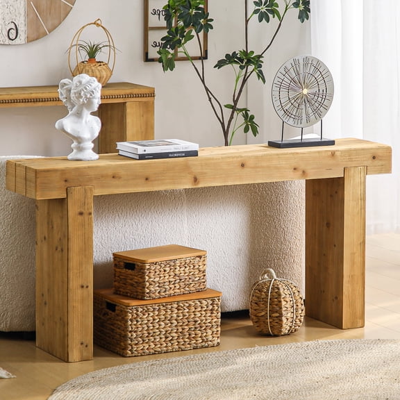 MDQMD Farmhouse Entryway Table Couch Table Behind Sofa,63‘’ Solid Wood Console Table for Living Room,Narrow Sofa Table Entryway,Hallway