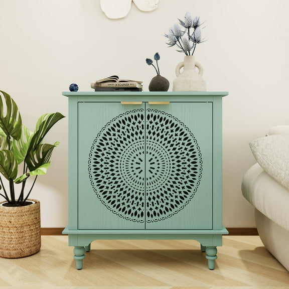 MDQMD Green Buffet Cabinet with Storage,Vintage Storage Cabinet with Carved Doors,2-door Accent Cabinet for Living Room,Kitchen,Hallway