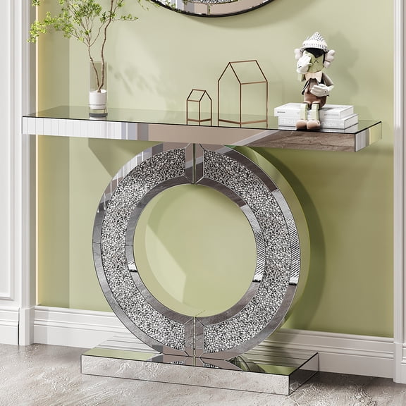MDQMD Mirror Console Table with Crystal Base,Modern Entryway Table for Hallway,Luxury Reflective Sofa Table for Living Room