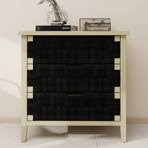 MDQMD Modern Black 31.5''Chest of Drawer for Bedroom,Wood Dresser with 3 Drawers,Large Nightstand for Bedroom