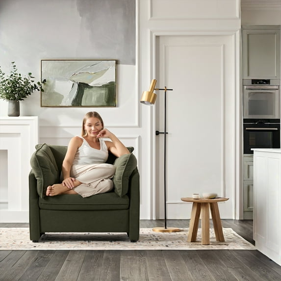 MDQMD Modern Chenille Oversized Accent Armchair - Plush Lounge Chair with Soft Warp-Knit Fabric, 15" Thick Seat & 3" Sturdy Legs for Living Room, Bedroom, Study - Gray