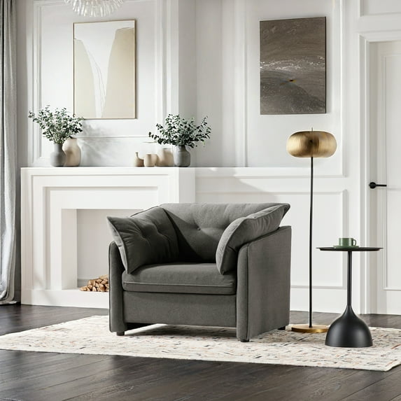 MDQMD Modern Chenille Oversized Accent Armchair - Plush Lounge Chair with Soft Warp-Knit Fabric, 15" Thick Seat & 3" Sturdy Legs for Living Room, Bedroom, Study - Green