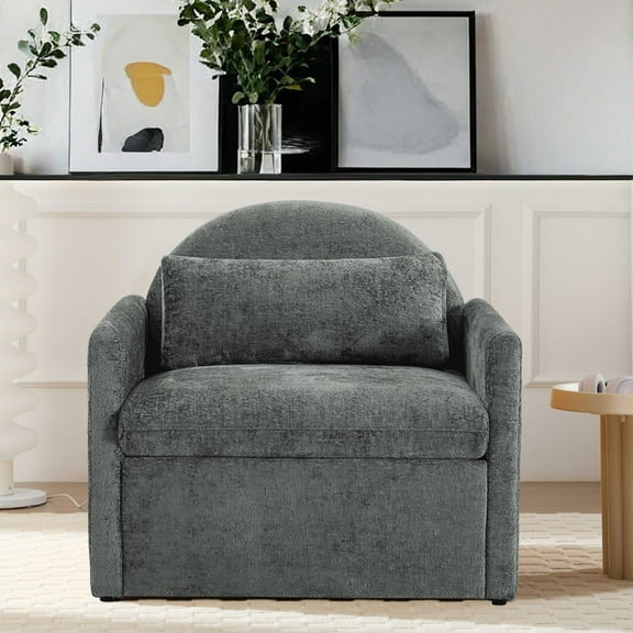 MDQMD Modern Gray Chenille Accent Chair with Cat Bed - Scratch-Resistant Pet Sofa, Washable Removable Cover & Compact Design for Small Spaces