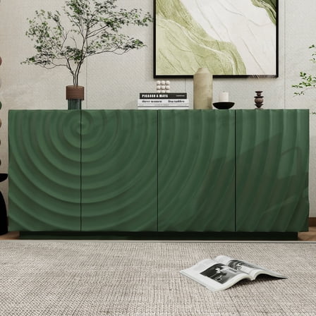 MDQMD Modern Sideboard with 4 Doors,Unique Buffet Cabinet for Living Room,Large Dark Green Credenza with Shelves for Dining Room