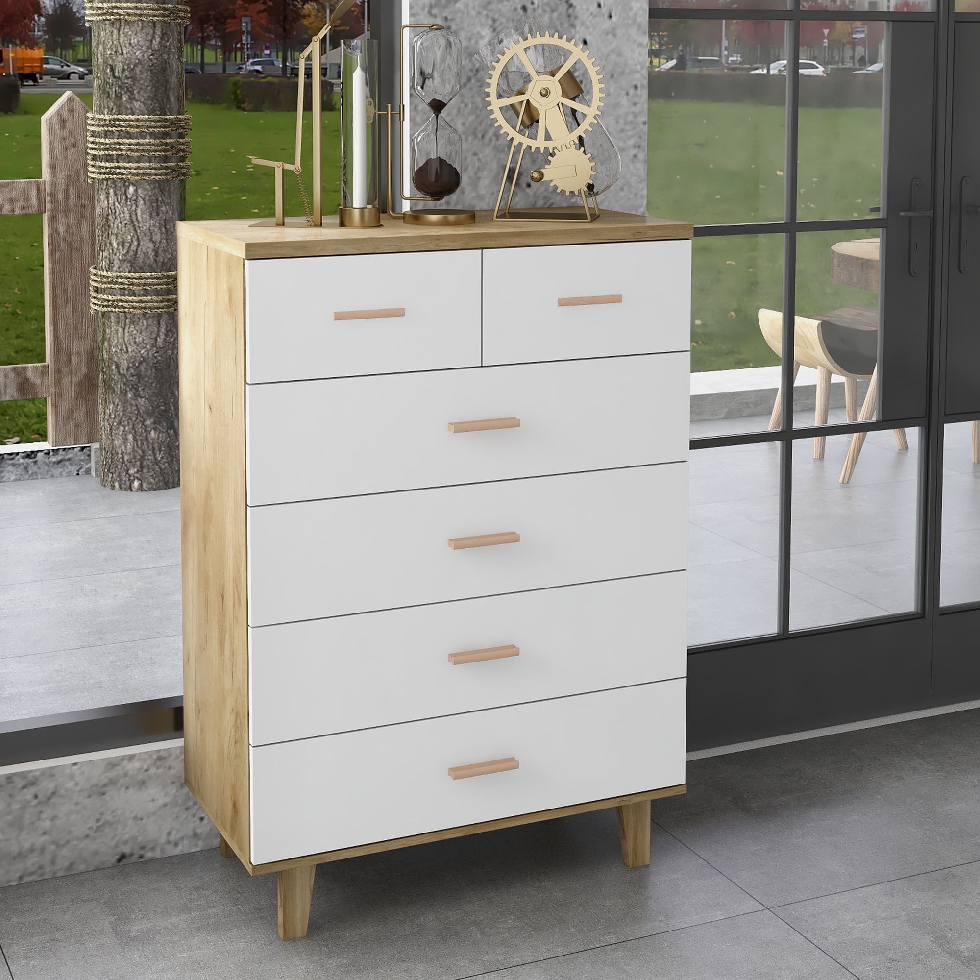 MDQMD Modern Tall Dressers for Bedroom - Natural Wood Dresser with ...