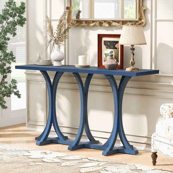 MDQMD Navy Blue Console Table,59.8'' Console Tables for Entryway,Narrow Sofa Table Behind Couch with Curved Legs for Living Room