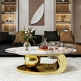 thumbnail image 1 of MDQMD Oval Coffee Table with Faux Marble Top Gold Steel Base Modern Minimalist Living Room Table  Storage Shelf Central Ball Support Design Gold Marble Space-Saving Center Table, 1 of 10