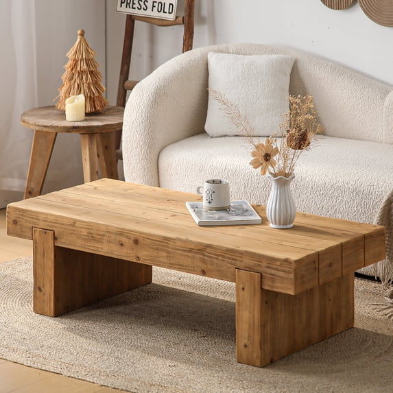 MDQMD Rectangular Coffee Table with Natural Texture,47'' Solid Wood Farmhouse Coffee Table for Living Room,Apartment