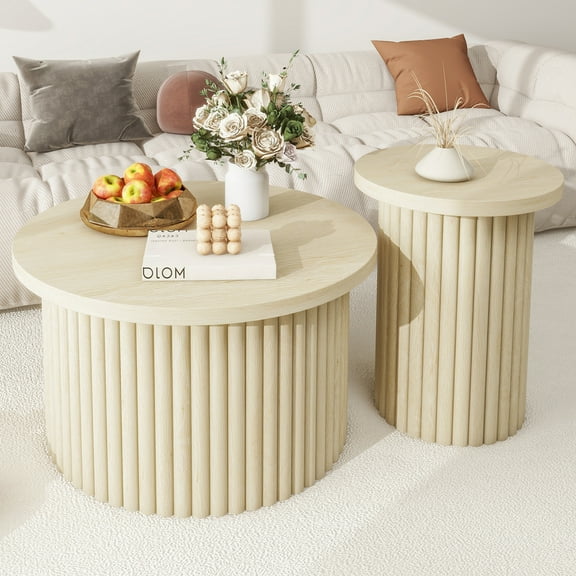 MDQMD Round Coffee Table Set of 2,Modern Wooden Coffee Table White,Easy Assembly End Table for Apartment,Living Room