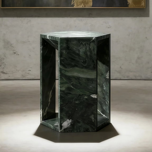 MDQMD Small Green Marble Side Table,Solid Stone End Table with Hexagonal Shape with Natural Veining,Modern Luxury Side Tables with Polished Finish,Tiny Bedside Tables for Living Room