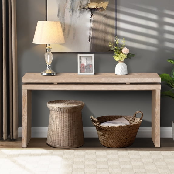 MDQMD Solid Wood Entryway Console Table,60-Inch Narrow Accent Sofa Table for Living Room,Hallway,Antique Natural