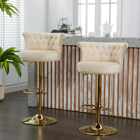 MDQMD Swivel Counter Height Stools,Beige Bar Stools with Backrest,Adjustable Bar Stools for Kitchen, Cafe